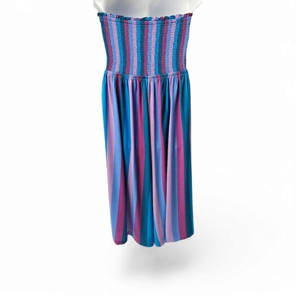 TORRID Plus Size lace-up cool stripe multi-color smocked culotte Jumpsuit - Picture 10 of 16